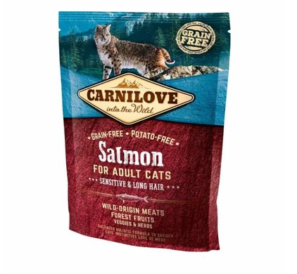 Carnilove Cat Salmon Sensitive & Long Hair - Сухий корм для котів з чутливим травленням з лососем, 400 г
