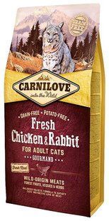 Carnilove Cat Fresh Chicken & Rabbit Gourmand Сухой корм с мясом цыпленка и кролика для взрослых кошек, 6 кг