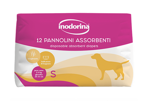 Підгузки для собак сук абсорбуючі з індикатором вологості Inodorina Pannolini Assorbenti, 12 шт, розмір S