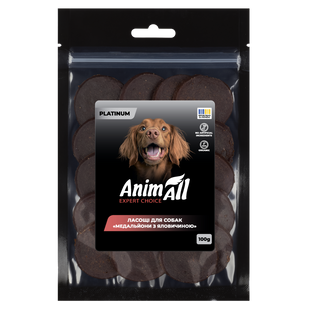 AnimAll Platinum Ласощі для собак Медальйони з яловичиною, 100 г
