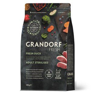 Grandorf Сухой беззерновой корм для стерилизованных кошек Grandorf FRESH DUCK & SWEET POTATO ADULT CAT STERILISED утка с бататом, 400 г