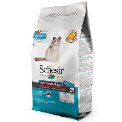 Schesir Cat Sterilized & Light - Сухий монопротеїновий корм для стерилізованих кішок та кастрованих котів, для котів схильних до повноти, риба, 10 кг