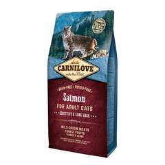 Carnilove Cat Salmon Sensitive & Long Hair - Сухий корм для котів з чутливим травленням з лососем, 6 кг