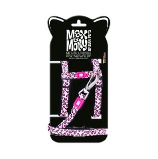 Набор для кошек шлейки/поводок Max & Molly Harness/Leash Set Leopard Pink с леопардовым принтом, 1 размер