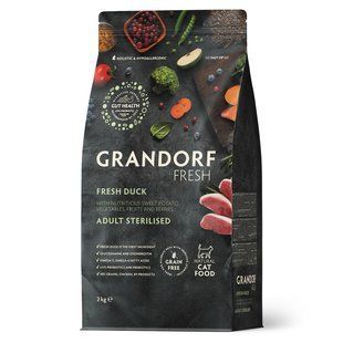 Grandorf Сухой беззерновой корм для стерилизованных кошек Grandorf FRESH DUCK & SWEET POTATO ADULT CAT STERILISED утка с бататом, 2 кг