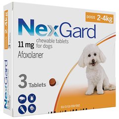 NexGard НЕКСГАРД 11 мг жевательные таблетки от блох и клещей для собак 2-4кг (2-4 кг, 3 шт./пак. (ціна за 1 таблетку))