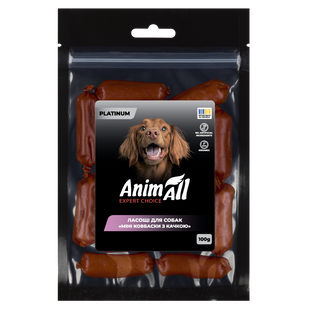 AnimAll Platinum Ласощі для собак Міні ковбаски з качкою, 100 г