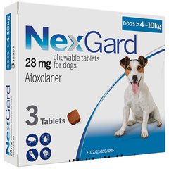 NexGard НЕКСГАРД таблетка від бліх та кліщів для собак 4-10кг (4-10 кг, 3 шт./пак. (ціна за 1 таблетку))