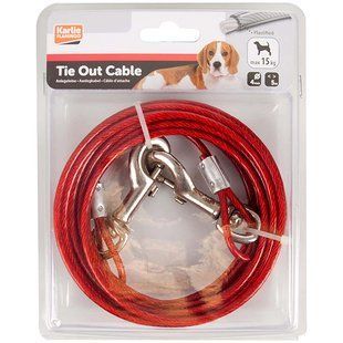Flamingo Tie Out Cable - Поводок для собак до 15 кг, металлический трос в пластиковой оплетке и карабинами 5 м