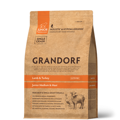 Grandorf DOG JUNIOR MEDIUM & MAXI Lamb & Turkey - Грандорф Cухий корм з ягням та індичкою для цуценят дрібних та середніх порід від 4 міс