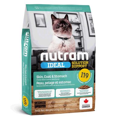 Nutram I19 Ideal Solution Support Sensetive Coat, Skin, Stomach Cat Food - Сухий корм для котів з проблемами шлунка, шкіри, шерсті, 5,4 кг