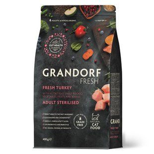 Grandorf Сухий беззерновий корм для стерилізованих котів Grandorf FRESH TURKEY & SWEET POTATO ADULT CAT STERILISED індичка з бататом, 400 г