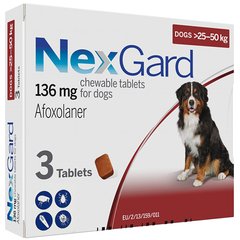 NexGard НЕКСГАРД таблетка від бліх та кліщів для собак 25-50кг (25-50 кг, 3 шт./пак. (ціна за 1 таблетку))
