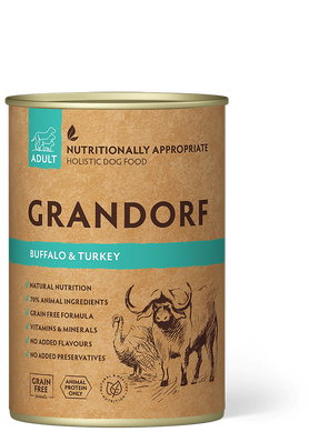 Влажный корм для взрослых собак Grandorf BUFFALO & TURKEY с мясом буйвола и индейкой, 400 г