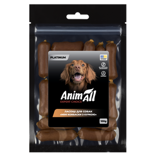 AnimAll Platinum Ласощі для собак Міні ковбаски з куркою, 100 г