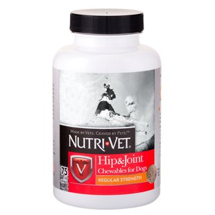 Nutri-Vet Hip&Joint Regular - Нутри-вет Связки и сустравы Регуляр, 1 уровень, хондроитин и глюкозамин для собак с МСМ, жевательные таблетки, 75 табл.