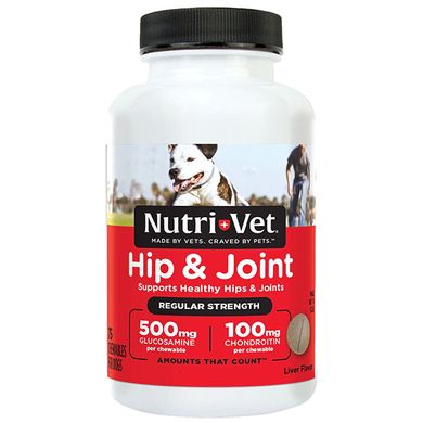 Nutri-Vet Hip&Joint Regular - Нутрі-вет Зв'язки та суглоби Регуляр, 1 рівень, хондроїтин і глюкозамін для собак з МСМ, жувальні таблетки, 75 табл.