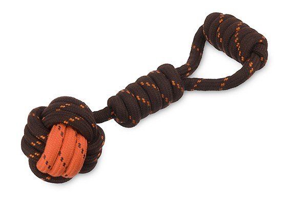 PetPlay Tug Ball Rope Toy Плетеная игрушка для собак мяч с ручкой коричневый малый