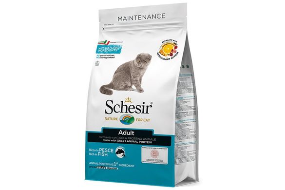Schesir Cat Adult Fish - Сухой монопротеиновый корм для котов с рыбой, 400 г