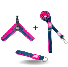 Q-Fit Harness Matrix Pink/XS + Short Leash Matrix Pink/XS + Key Ring Matrix Pink/Tag