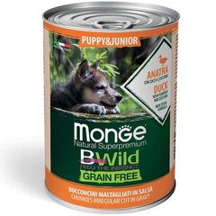 Monge BWild Grain Free Puppy&Junior - Консервы с уткой кусочки в соусе для щенков 400 г