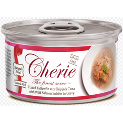 Влажный корм Cherie Signature Gravy Mix Tuna & Wild Salmon для кошек с нежными кусочками желтоперого и полосатого тунца и дикого лосося в соусе, 80 г