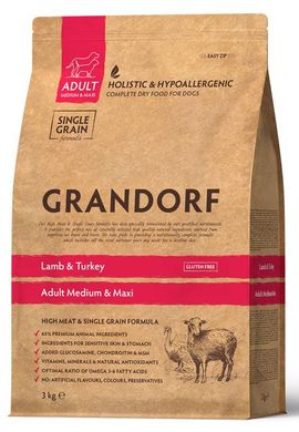 Grandorf Dog Lamb & Turkey Adult Medium & Maxi Breed - Грандорф Сухий корм для собак середніх порід від 1-го року з ягням та індичкою, 3 кг (Пошкоджена упаковка)