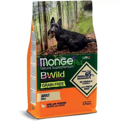 Monge BWild Grain Free Duck Adult Mini – Беззерновой корм с уткой для взрослых собак мелких пород 2,5 кг