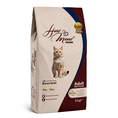 Повнораціонний сухий корм How Meow Adult Cat Gourmet для дорослих кішок з ягням, рибою та куркою, 2 кг