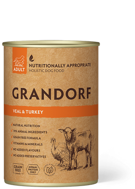 Влажный корм для взрослых собак Grandorf VEAL & TURKEY ADULT телятина с индейкой, 400 г