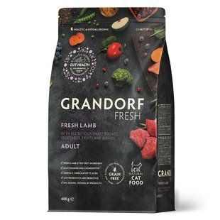 Grandorf Сухий беззерновий корм для дорослих котів Grandorf FRESH LAMB & SWEET POTATO ADULT CAT ягня з бататом, 400 г