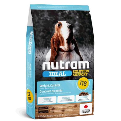 Nutram I18 Ideal Solution Support Weight Control Dog Food - Cухий корм для собак з куркою, шліфованим ячменем і горошком, 11,4 кг