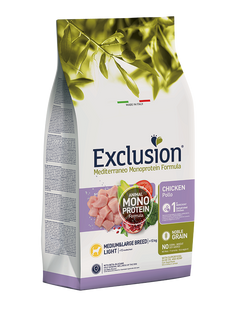 Exclusion Light Chicken Medium/Large Breed корм - Лайт для дорослих собак з надмірною вагою та зниженою активністю або стерилізованих для середніх/великих порід 3 кг, термін придатності до 08.26