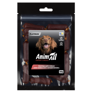AnimAll Platinum Ласощі для собак Міні ковбаски з яловичиною, 100 г