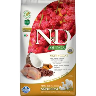 Farmina N&D Quinoa Skin & Coat Adult Medium & Maxi - Сухий корм для дорослих собак у разі харчової алергії з перепілкою, кіноа, кокосом і куркумою 2,5 кг