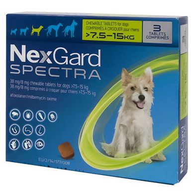 НЕКСГАРД СПЕКТРА таблетка від бліх, кліщів, гельмінтів для собак 7,5-15 кг (7,5-15 кг, 3 шт./пак. (ціна за 1 таблетку))