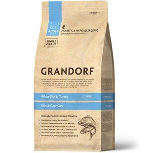 Сухой корм для взрослых кошек для кожи и шерсти Grandorf WHITE FISH & TURKEY SKIN & COAT CARE белая рыба с индейкой, 3 уп по 2 кг