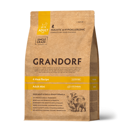 Grandorf 4 Meat Adult Mini Breeds - Грандорф сухой комплексный корм для взрослых собак мини пород 4 вида мяса 3 кг