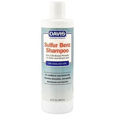 Davis Sulfur Benz Shampoo - Дэвис Шампунь для собак и кошек с заболеванием кожи, с пероксидом бензоила, серой, салициловой кислотой, 355 мл