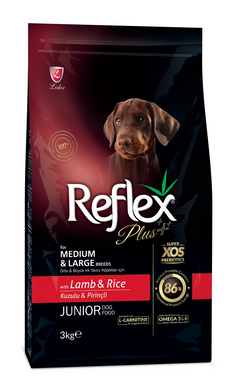 Сухий корм для цуценят середніх і великих порід Reflex Plus Junior Medium & Large LAMB & RICE з ягням і рисом, 3 кг