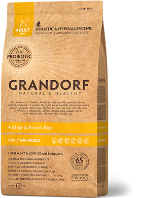 Grandorf 4 Meat Adult Mini Breeds - Грандорф сухой комплексный корм для взрослых собак мини пород 4 вида мяса 1 кг