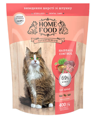 Home Food - Сухий корм з індичкою, качкою та куркою для виведення шерсті зі шлунку котів