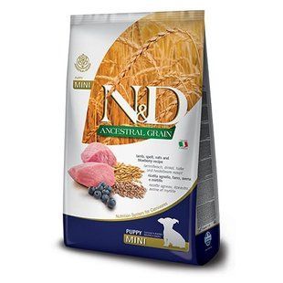 Farmina N&D low grain dog lamb & blueberry puppy mini - Низкозерновой сухой корм для щенков мелких пород с ягненком и черникой 800 г