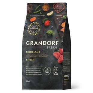 Grandorf Сухий беззерновий корм для кошенят Grandorf FRESH LAMB & SWEET POTATO KITTEN ягня з бататом, 400 г