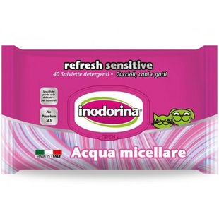 Серветки вологі для собак і котів Inodorina Refresh Sensitive Acqua Micellare з міцелярною водою, 40 шт