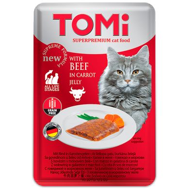 TOMi Beef in Carrot Jelly ТОМИ ГОВЯДИНА В МОРКОВНОМ ЖЕЛЕ консервы для котов, влажный корм, пауч 100г (0.1кг)