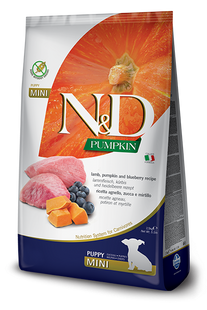 Farmina N&D Grain Free Pumpkin Dog Lamb & Blueberry Puppy Mini - Беззерновий сухий корм для цуценят дрібних порід з ягням, гарбузом та чорницею 2,5 кг, термін придатності до 06.05.27