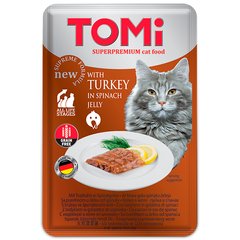 TOMi Turkey In Spinach Jelly ТОМИ ИНДЕЙКА В ШПИНАТНОМ ЖЕЛЕ консервы для котов, влажный корм, пауч 100г (0.1кг)