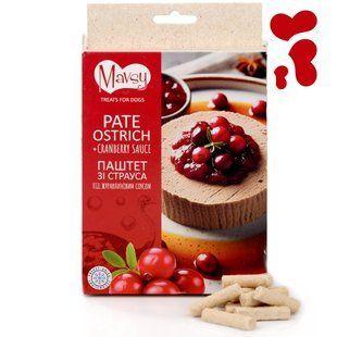 Ласощі для собак від 3-х місяців Mavsy Freeze dried PATE OSTRICH WITH CRANBERRY SAUCE паштет зі страуса під журавлиним соусом, 50 г