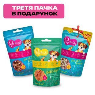 Сет лакомства для собак от 3-х месяцев Mavsy DUCK & COD Sushi Rolls, Rabbit chips, DUCK & COD